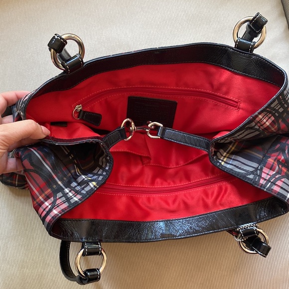 Large Vintage Coach Red and Black Plaid Purse - Picture 11 of 11